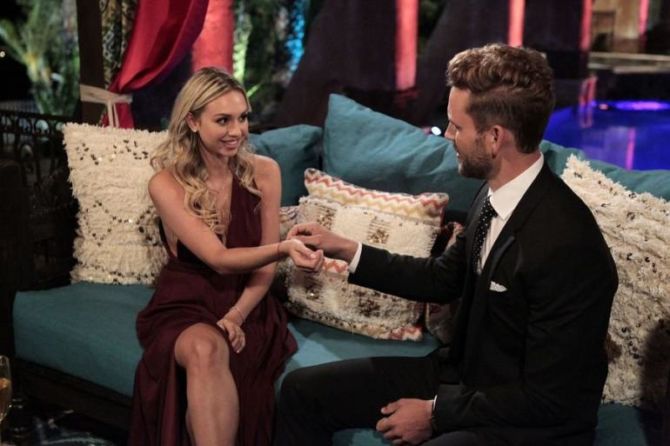 The Bachelor: Corrine and Nick, during an infamous cocktail party, from The Inquisitr