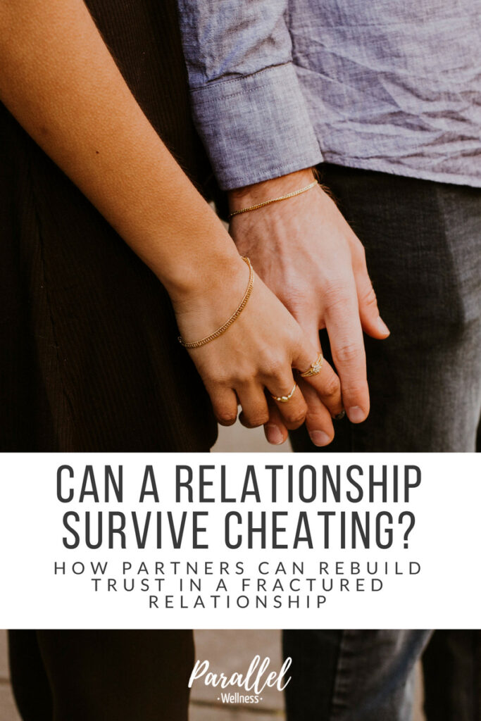 Couple holding hands while working to rebuild trust after cheating and reconnect through emotional healing.